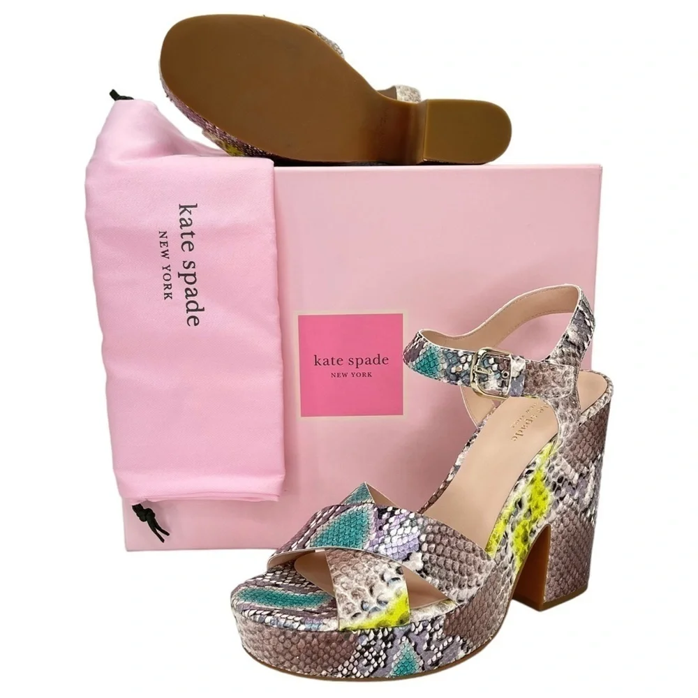 Kate Spade New York Womens Platform Sandals 10M Grace Lemon Sorbet Leather